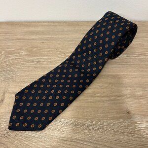 BROOKS BROTHERS silk tie navy blue w/ gold & red medallion print